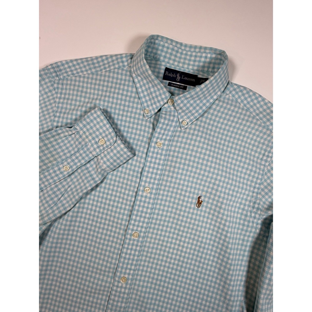Polo Ralph Lauren Classic Fit Mens Large Flesh Pony Blue Gingham Check Shirt